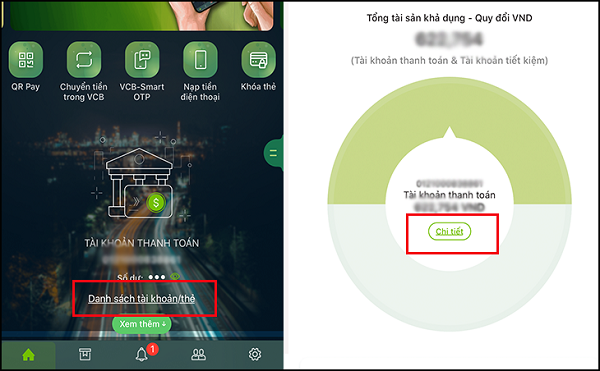 Kiểm tra số dư tài khoản Vietcombank tại app