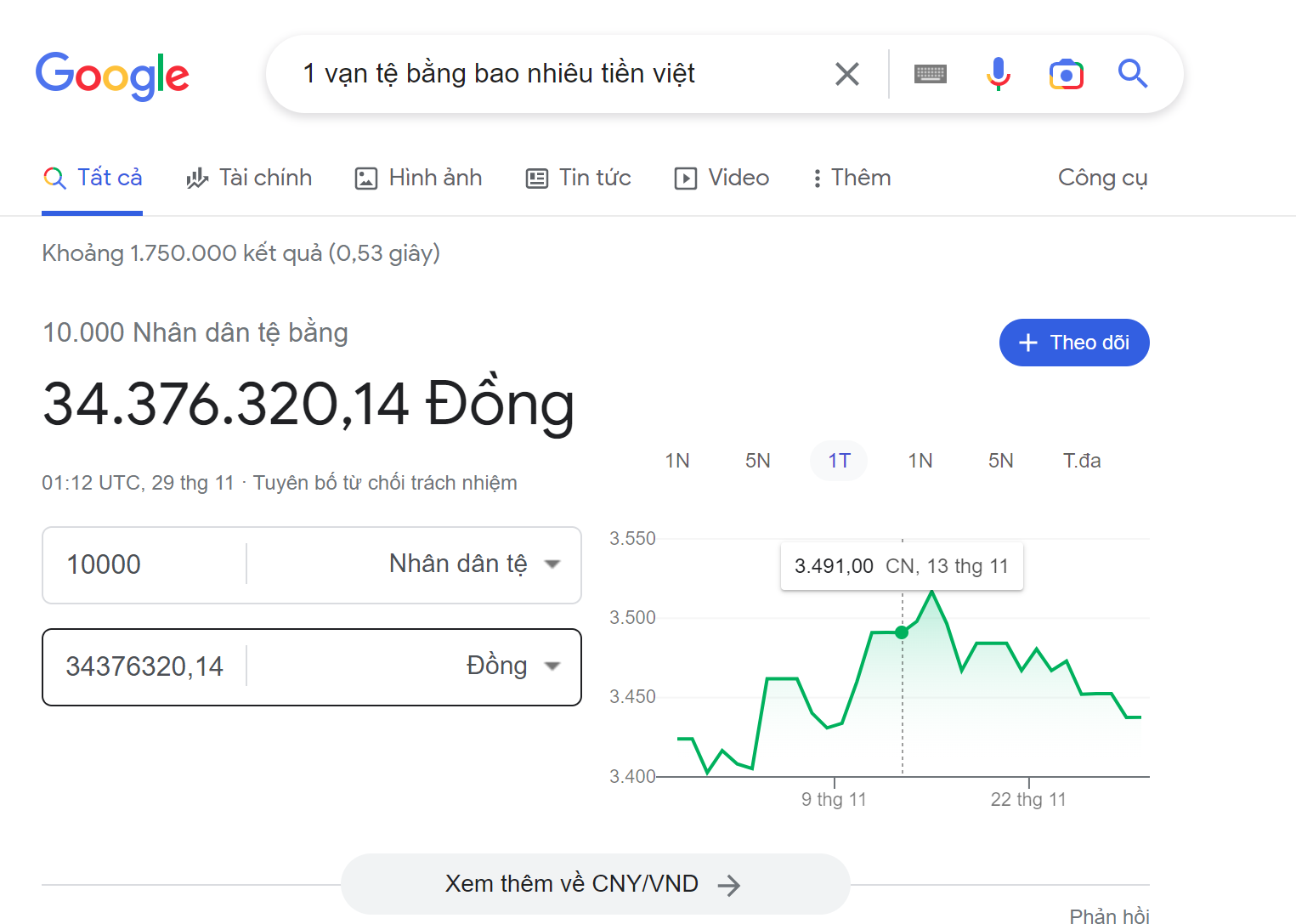 Các quy đổi tỷ giá 1 vạn tệ bằng bao nhiêu tiền Việt qua Google