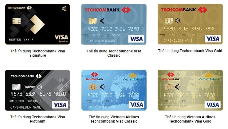 Các loại thẻ tín dụng phổ biến được phát hành bởi ngân hàng Techcombank