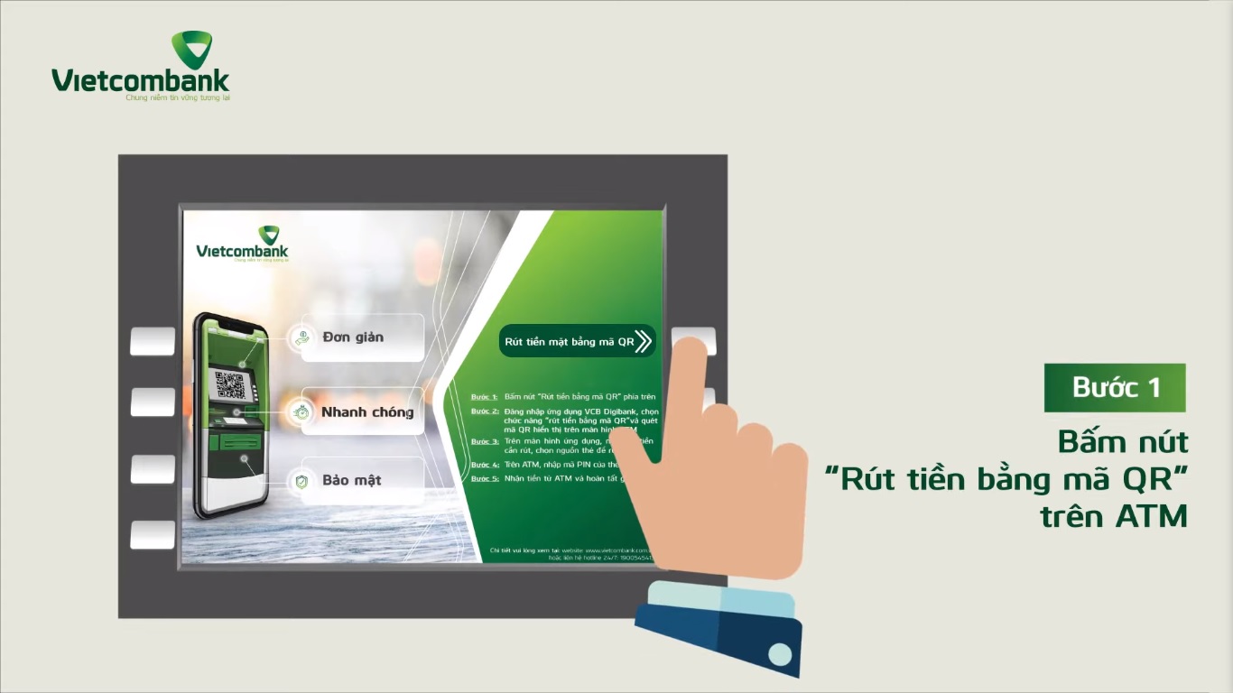 Trên giao diện của màn hình cây ATM, bạn nhấn chọn lệnh “Rút tiền bằng mã QR” 