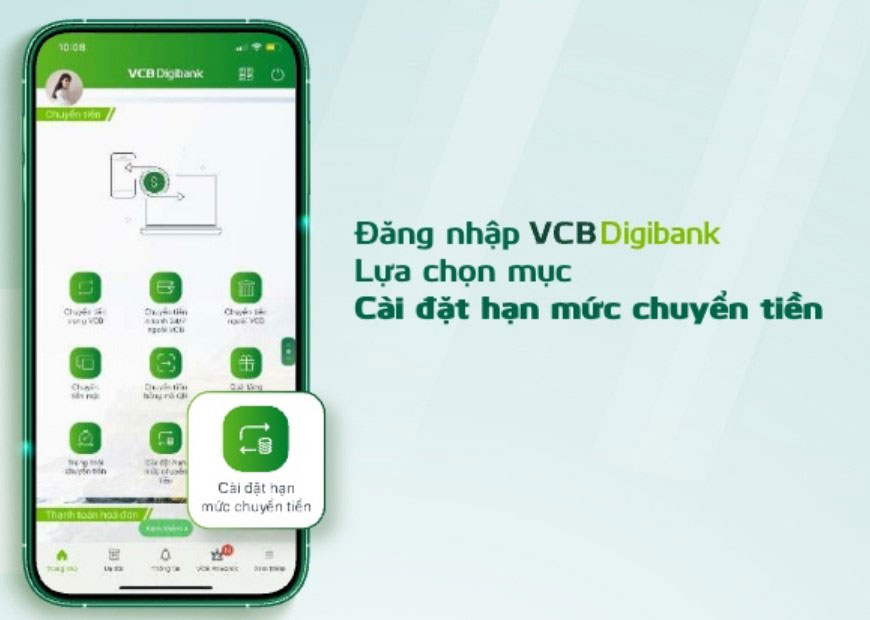 Nâng hạn mức chuyển tiền Vietcombank bằng VCB Digibank